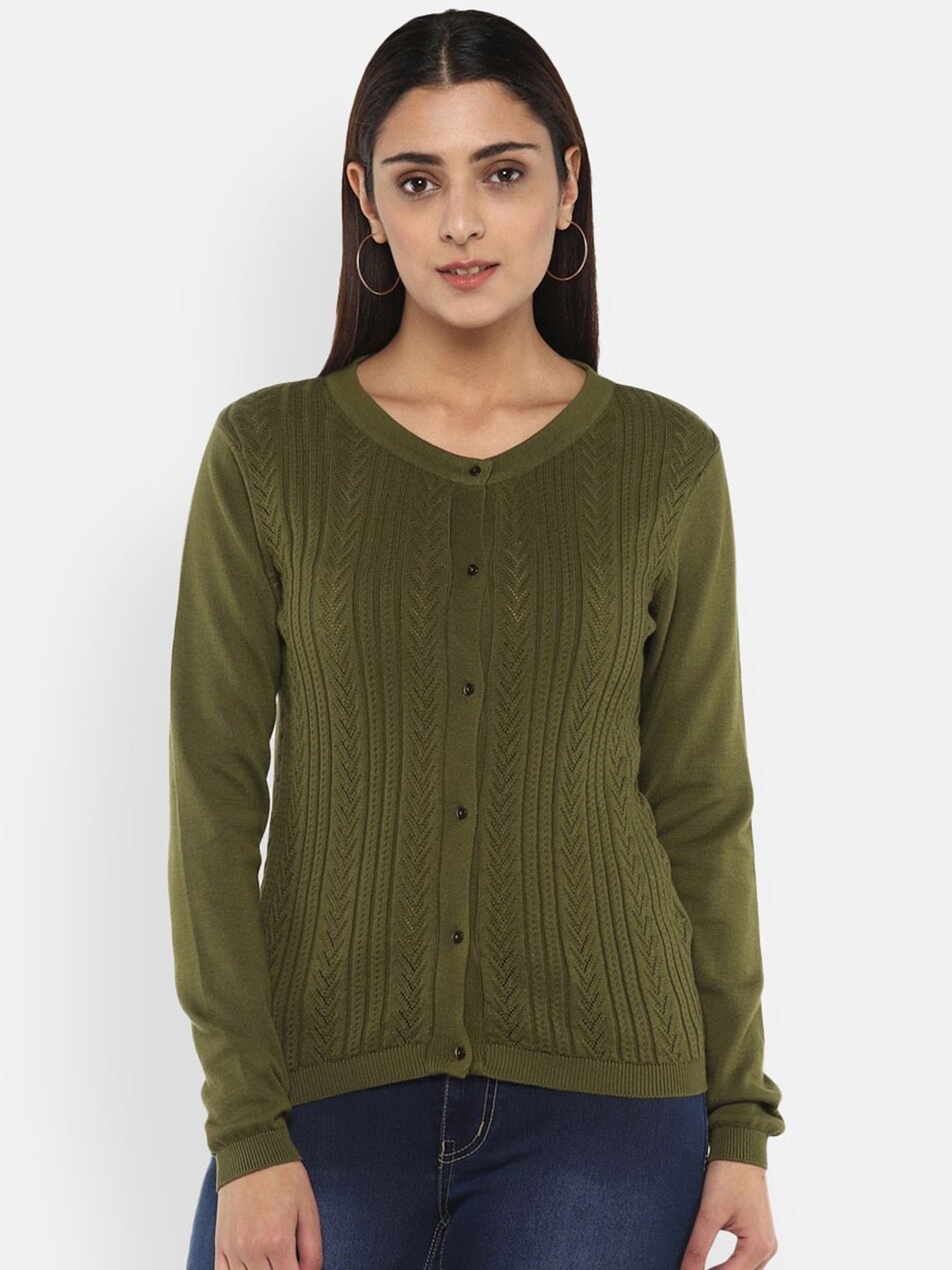 

LAMOURE BY RED CHIEF Women Green Cotton Cardigan Sweater