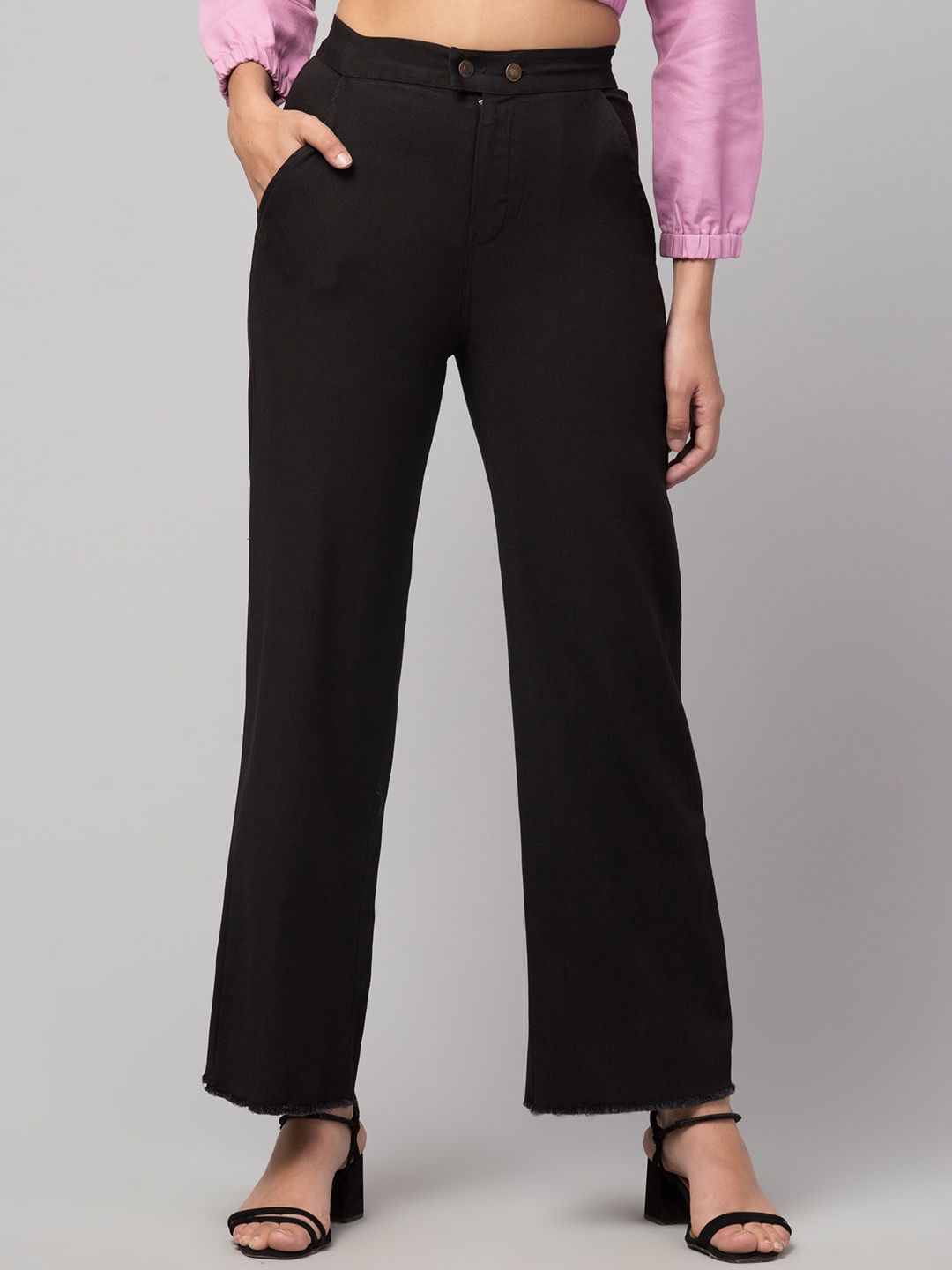 

Orchid Blues Women Black High-Rise Double Button Jeans