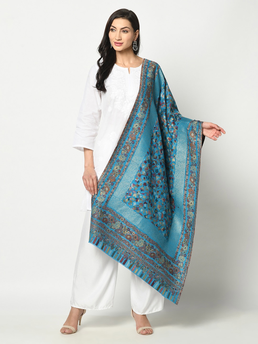 

Safaa Women Navy Blue & Red Woven Design Stole