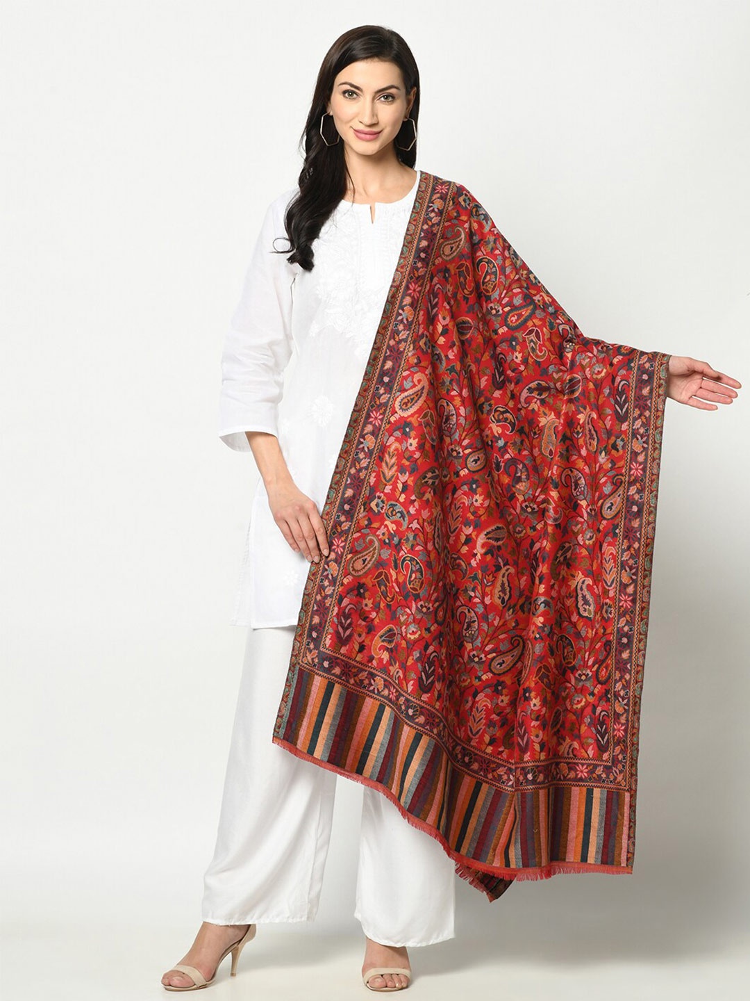 

Safaa Women Red & Green Woven Design Stole