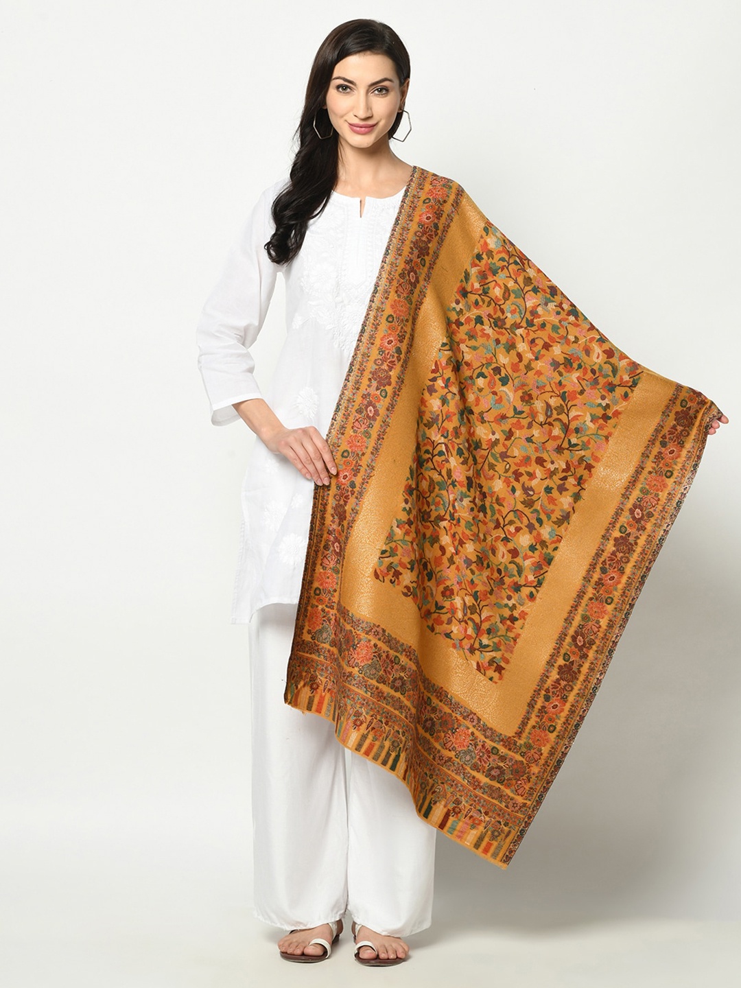 

Safaa Women Yellow & Orange Woven Design Stole