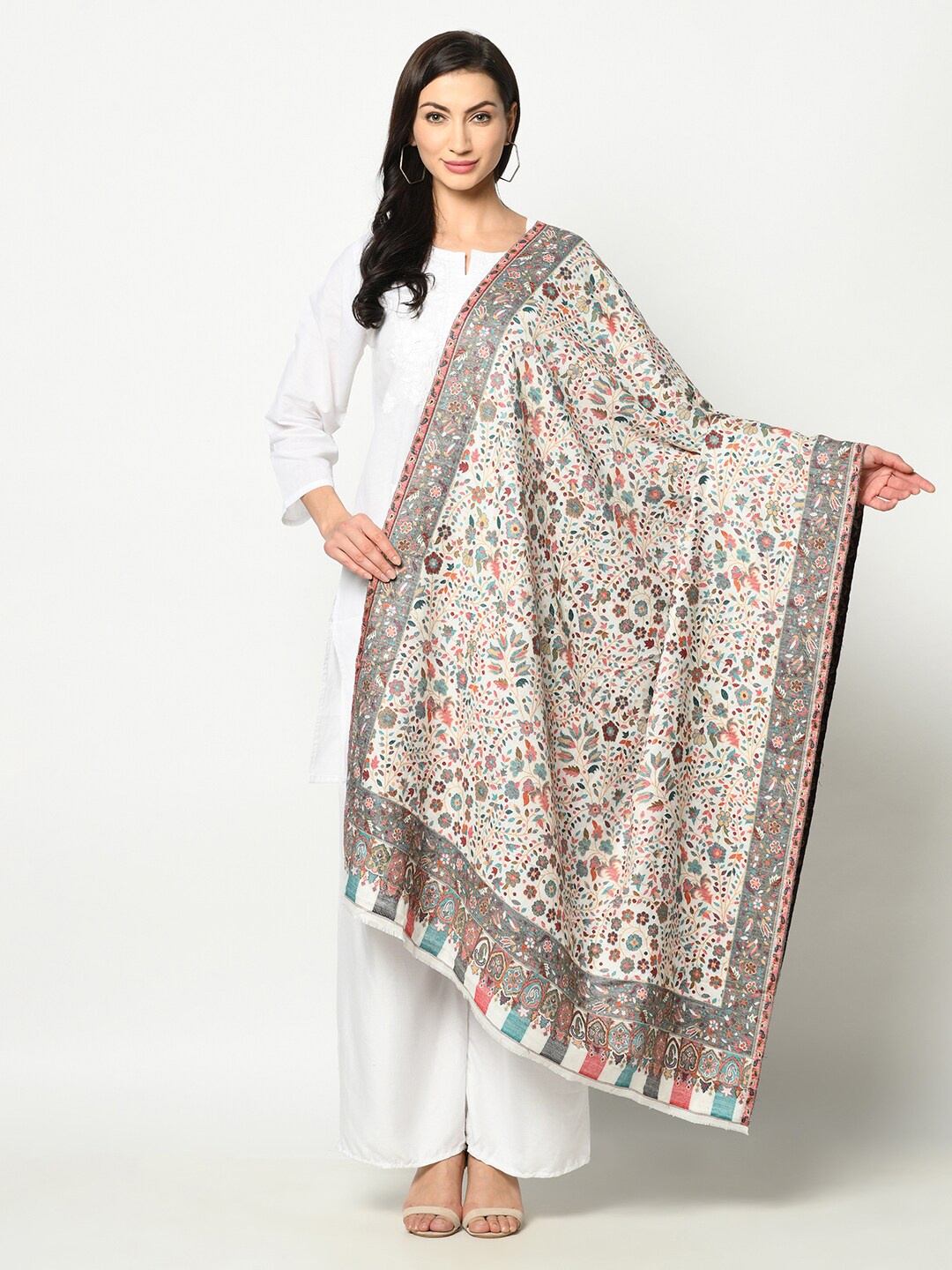 

Safaa Women White & Green Woven Design Stole