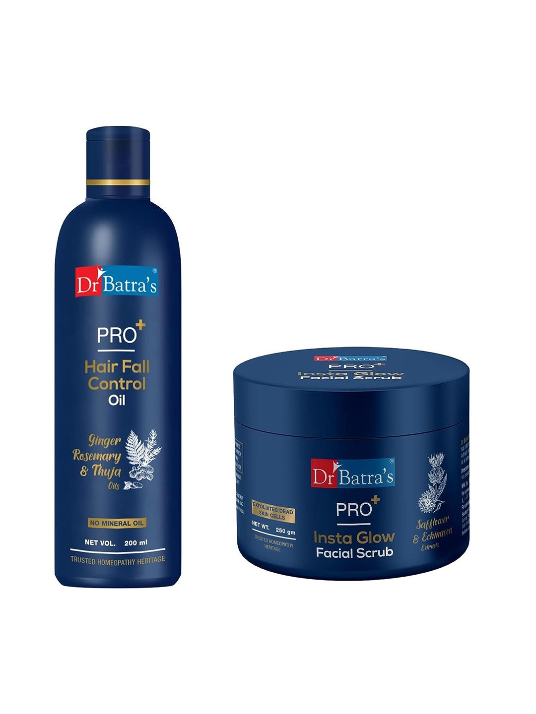 

Dr. Batras Combo Of PRO+ Hair Fall Control Oil 200ml & PRO+ Insta Glow Facial Scrub 250g, Transparent
