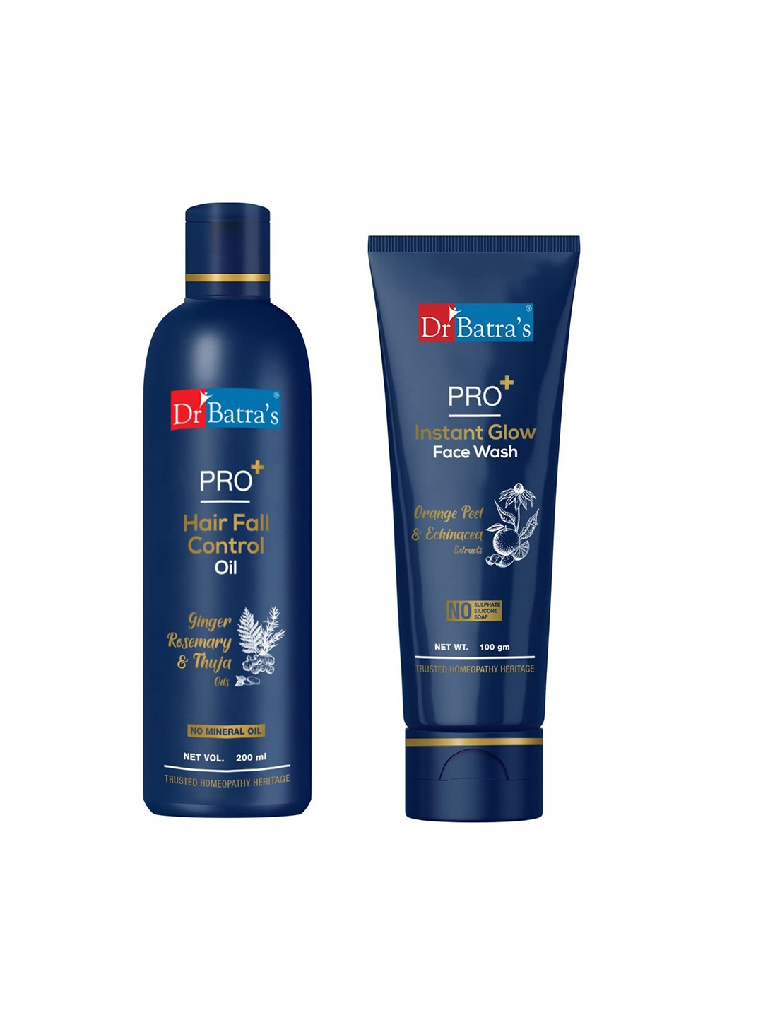 

Dr. Batras Combo Of PRO+ Hair Fall Control Oil 200ml & PRO+ Instant Glow Face Wash 100g, Transparent