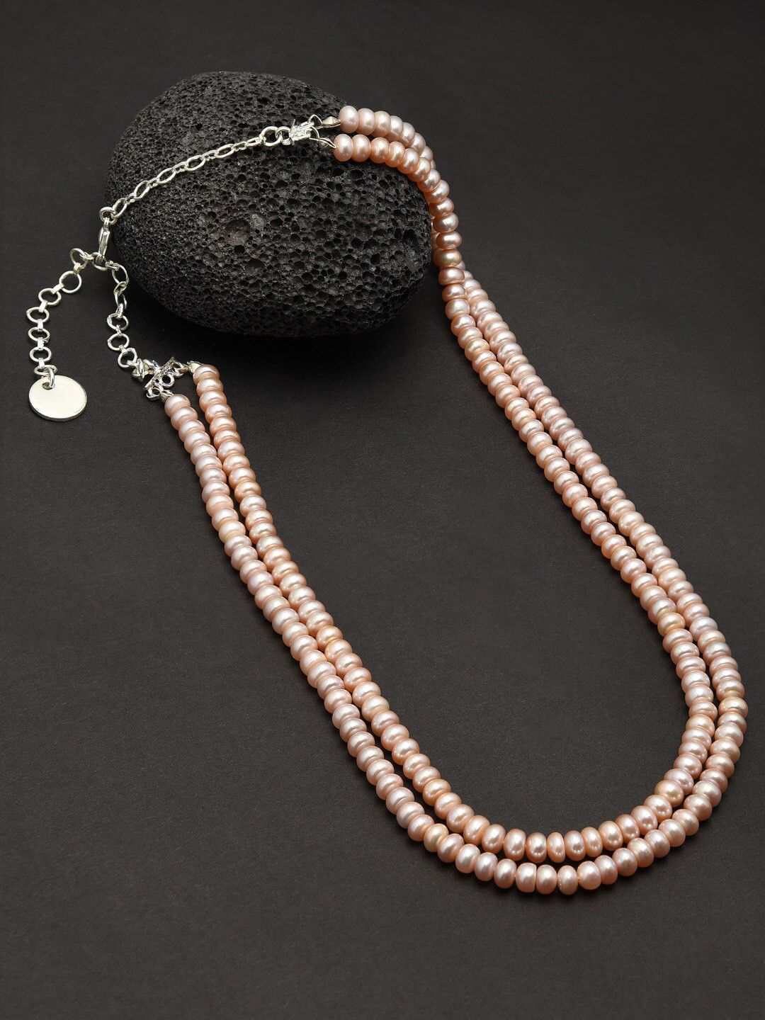 

Zaveri Pearls Lavendar-Coloured & Silver-Plated Freshwater Pearls Layered Necklace, Lavender