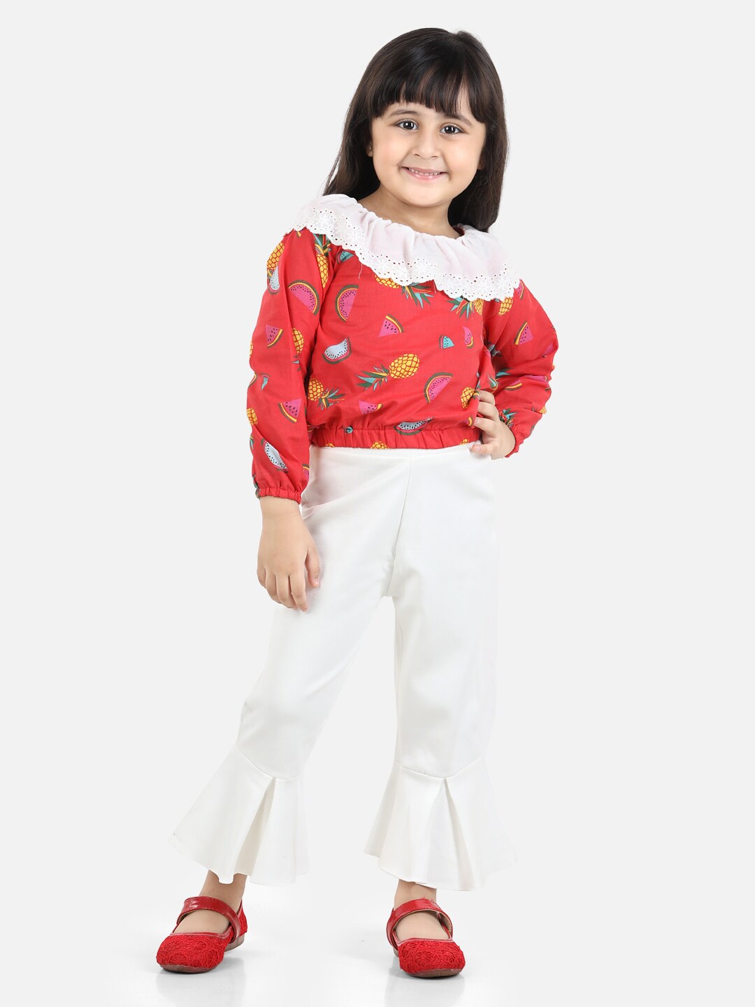 

AWW HUNNIE Girls Red & White Pineapple Printed Top with Trousers