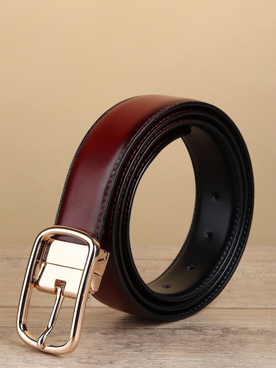 

Kastner Men Maroon & Black Solid Reversible Belt