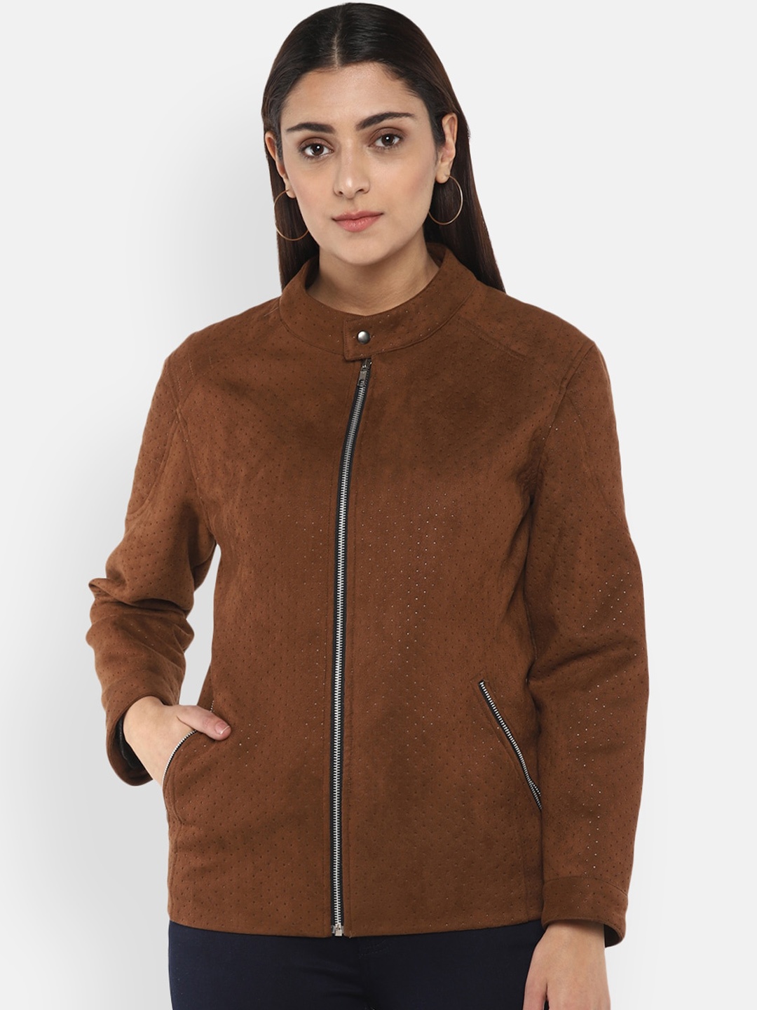 

LAMOURE BY RED CHIEF Women Brown Self Design Tailored Jacket