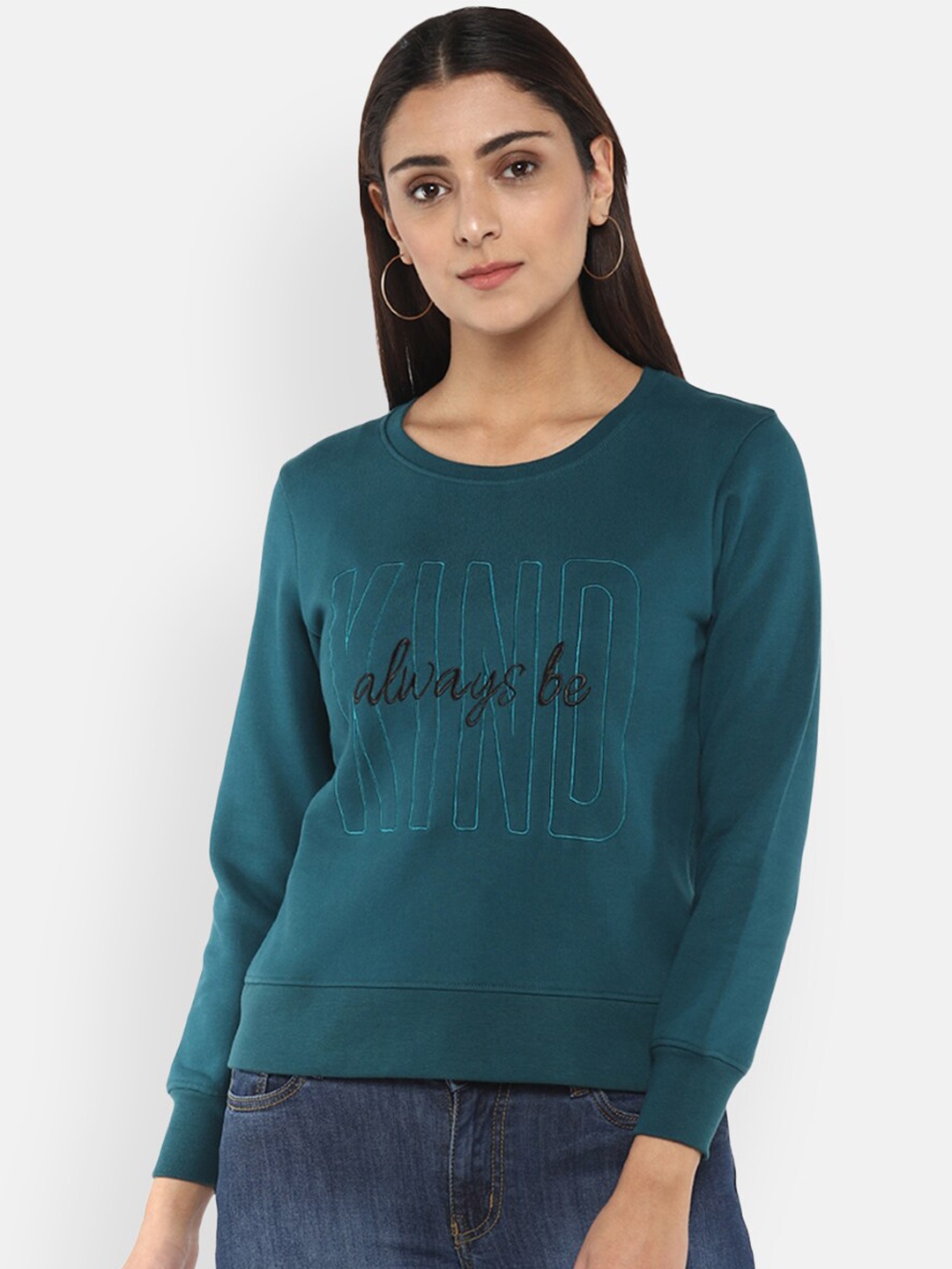 

LAMOURE BY RED CHIEF Women Teal Printed Sweatshirt