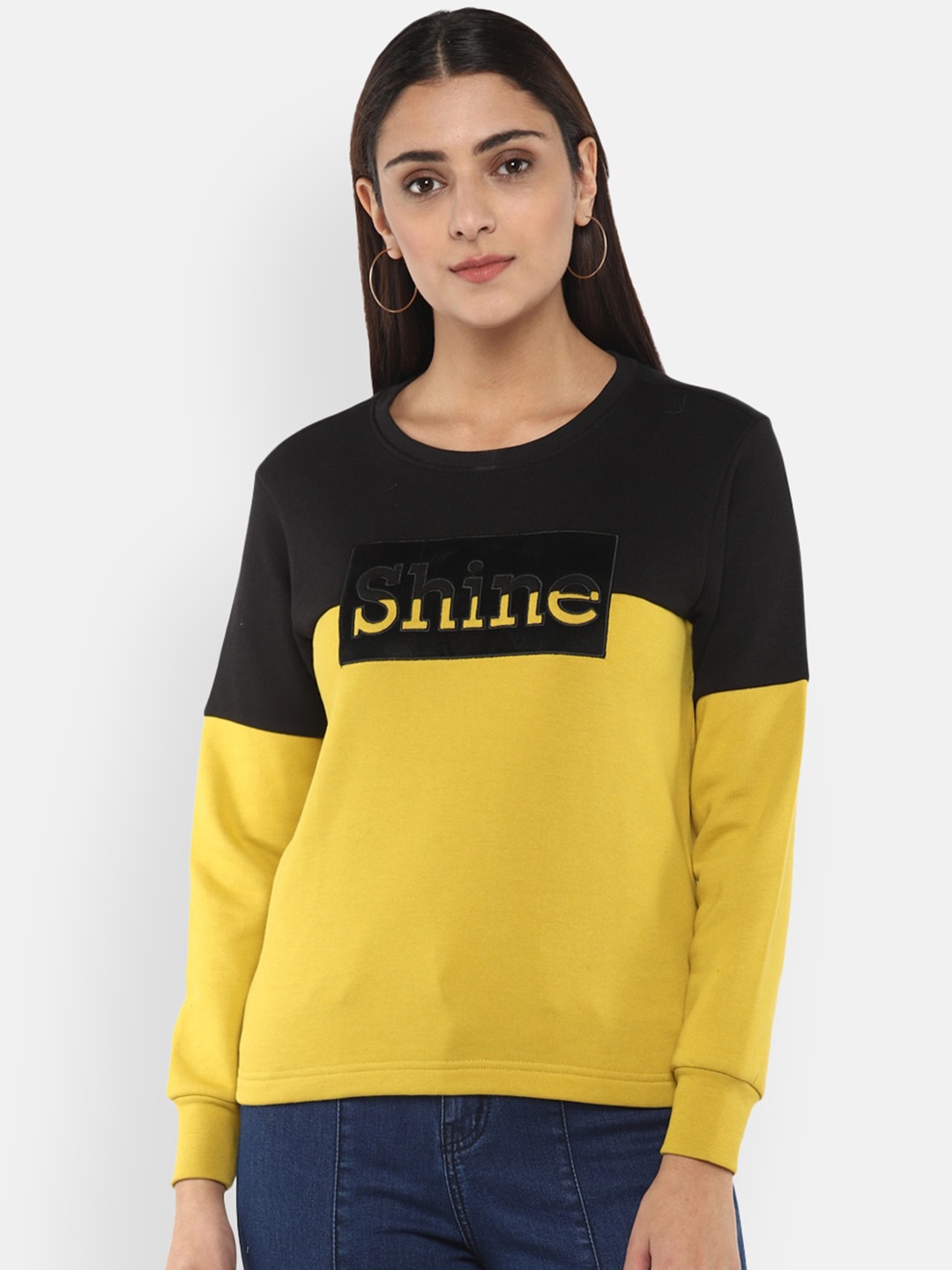 

LAMOURE BY RED CHIEF Women Black Colourblocked Sweatshirt