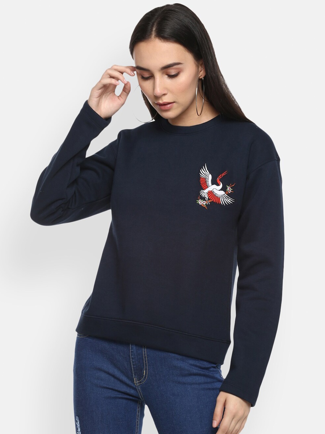 

LAMOURE BY RED CHIEF Women Navy Blue Solid Sweatshirt