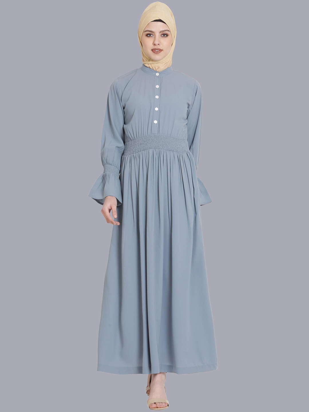 

MOMIN LIBAS Women Grey Solid Polyester Band Collar Long Sleeves Burqa