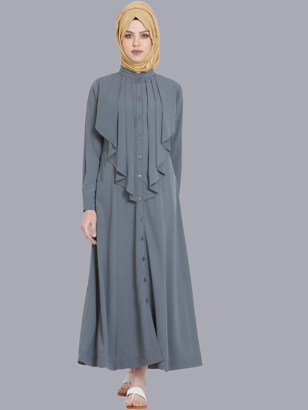 

MOMIN LIBAS Women Grey Solid Abaya Burqa