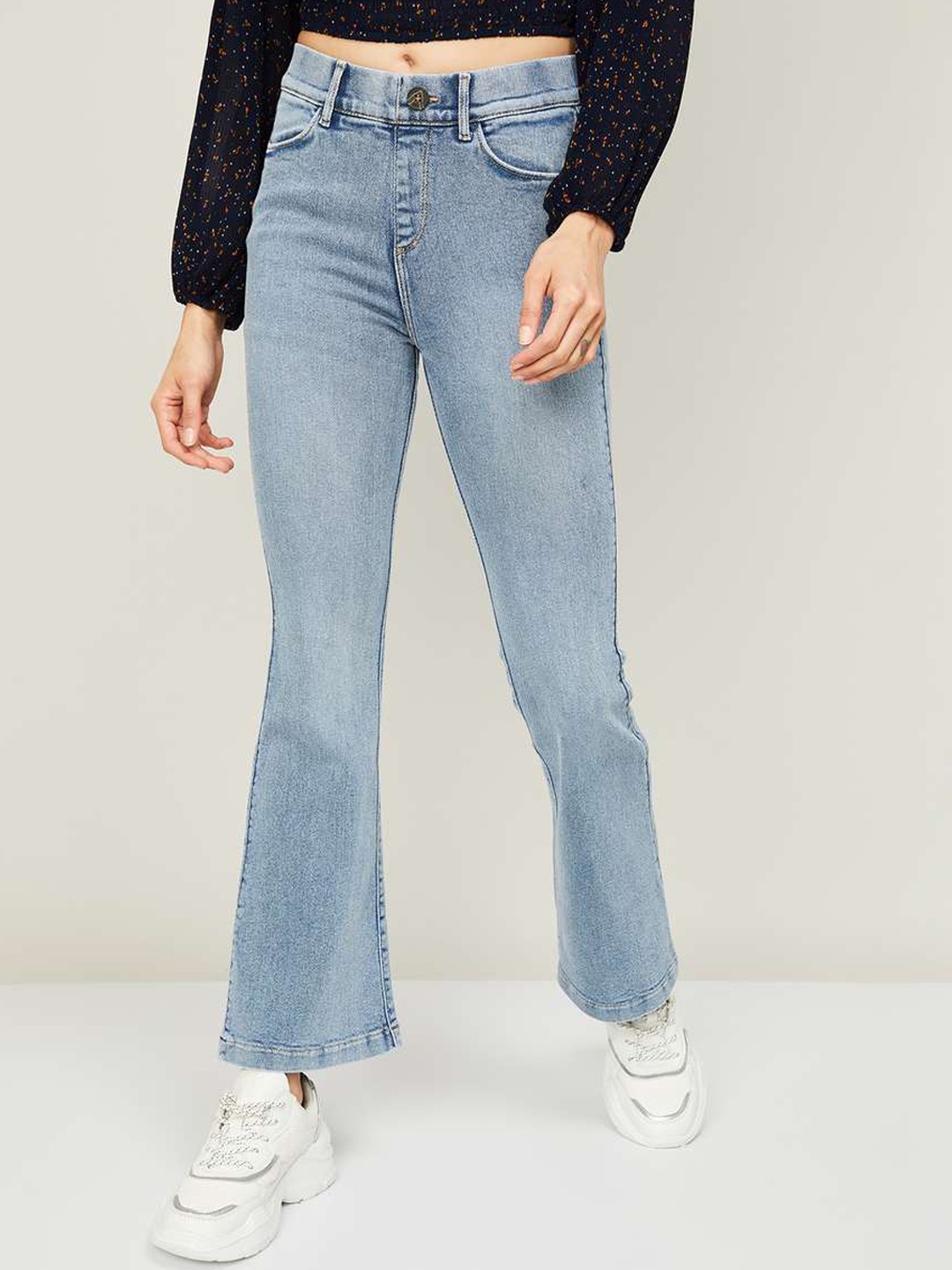 

Xpose Women Blue Flared High-Rise Clean Look Stretchable Jeans