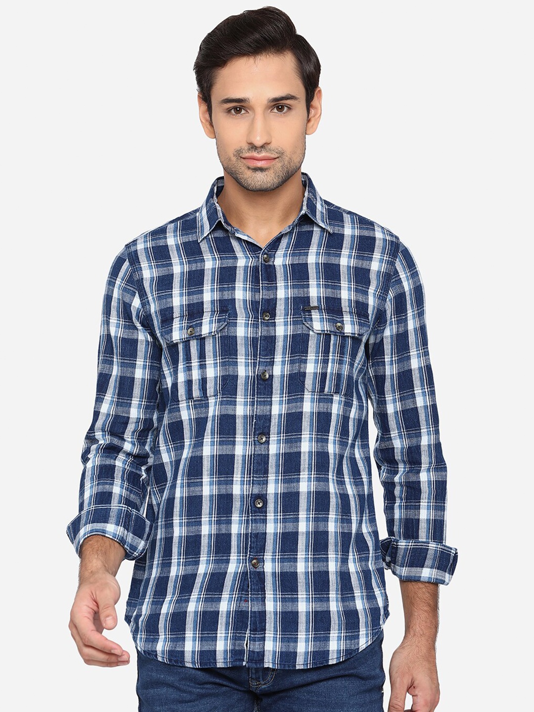 

JADE BLUE Men Blue Slim Fit Checked Casual Shirt