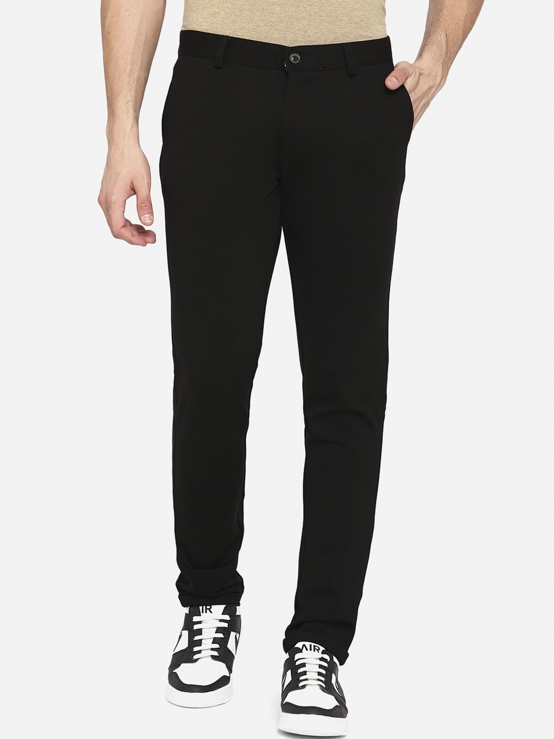 

JADE BLUE Men Black Slim Fit Wrinkle Free Chinos Trousers