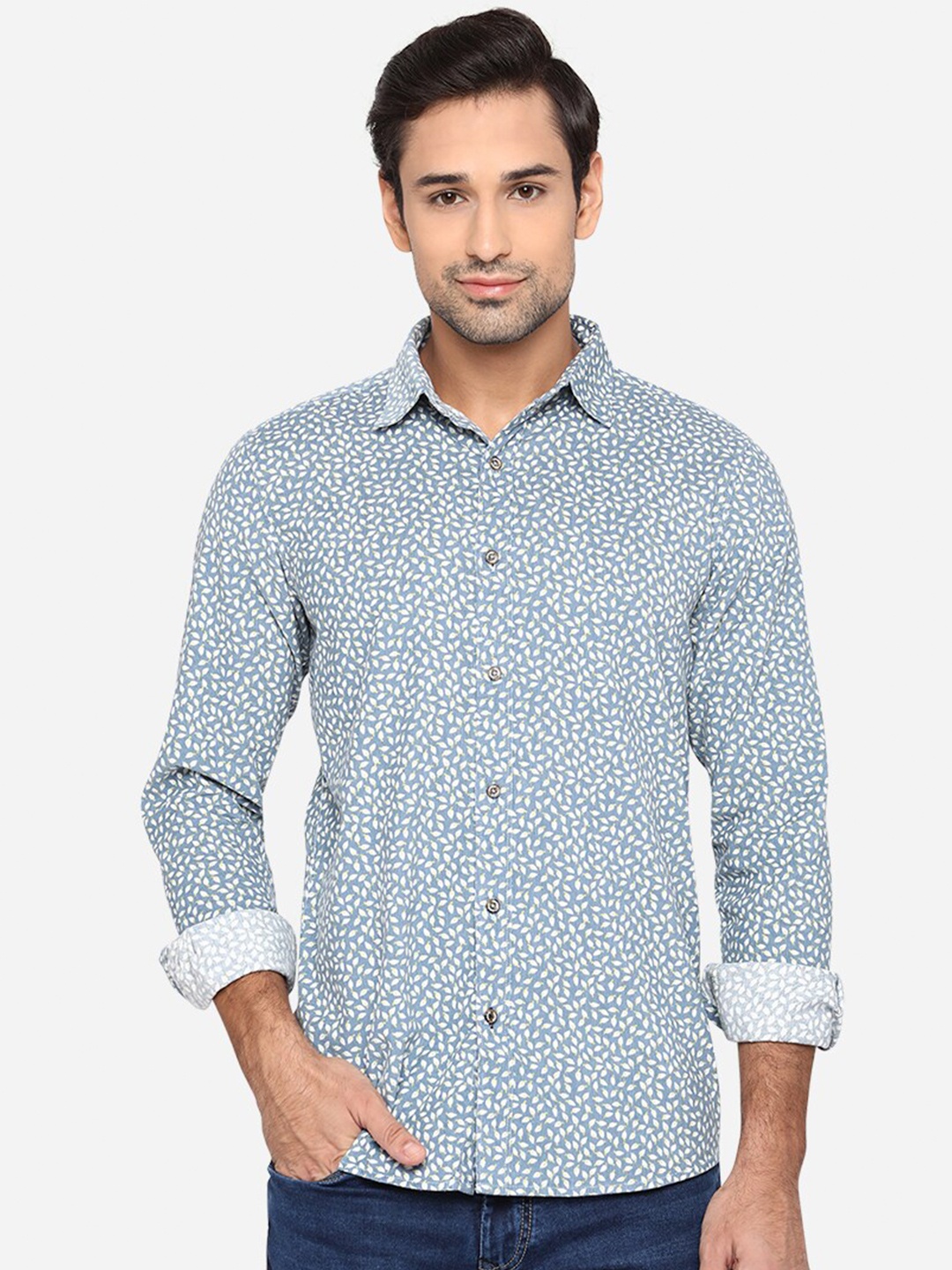 

JADE BLUE Men Blue Slim Fit Floral Opaque Printed Casual Shirt