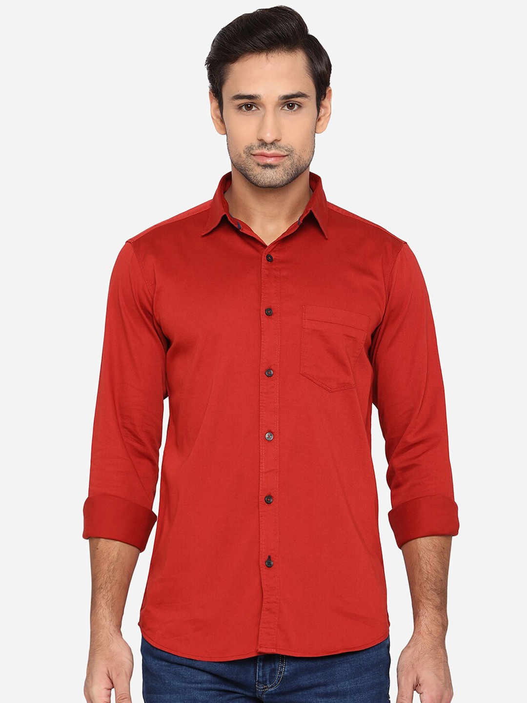 

JADE BLUE Men Red Slim Fit Opaque Casual Shirt