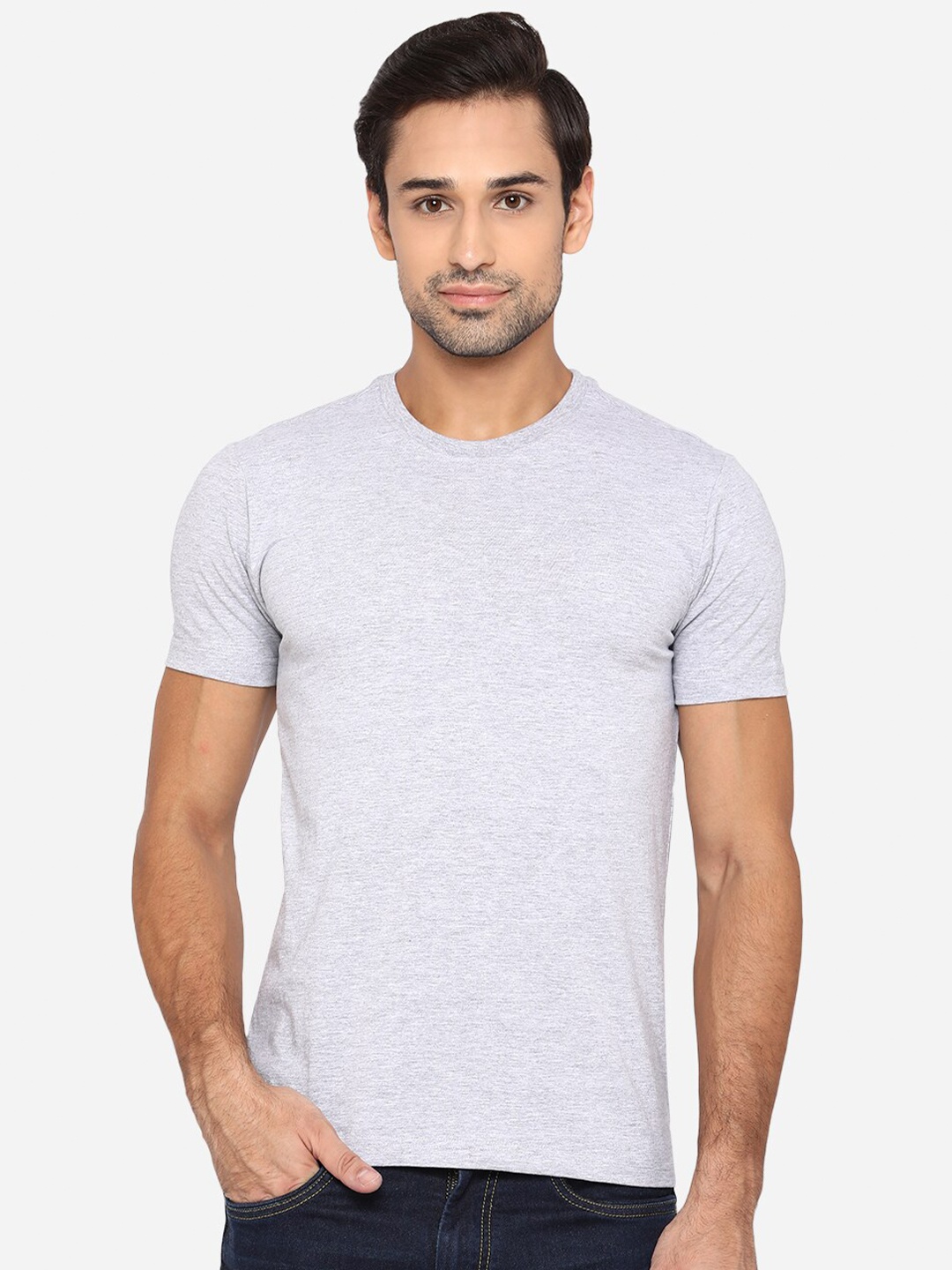 

JADE BLUE Men Grey Slim Fit T-shirt