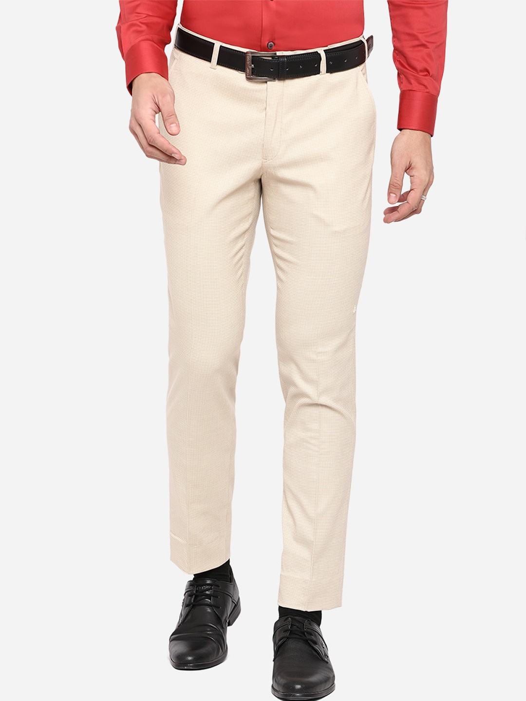 

JADE BLUE Men Beige Slim Fit Wrinkle Free Formal Trousers