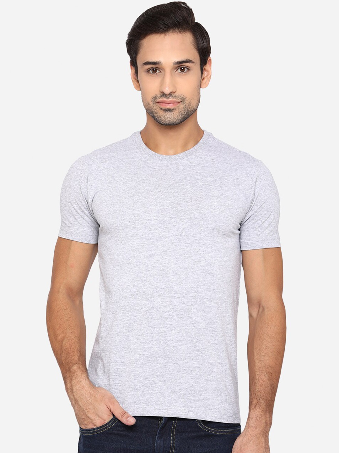 

JADE BLUE Men Slim Fit Pure Cotton T-shirt, Grey
