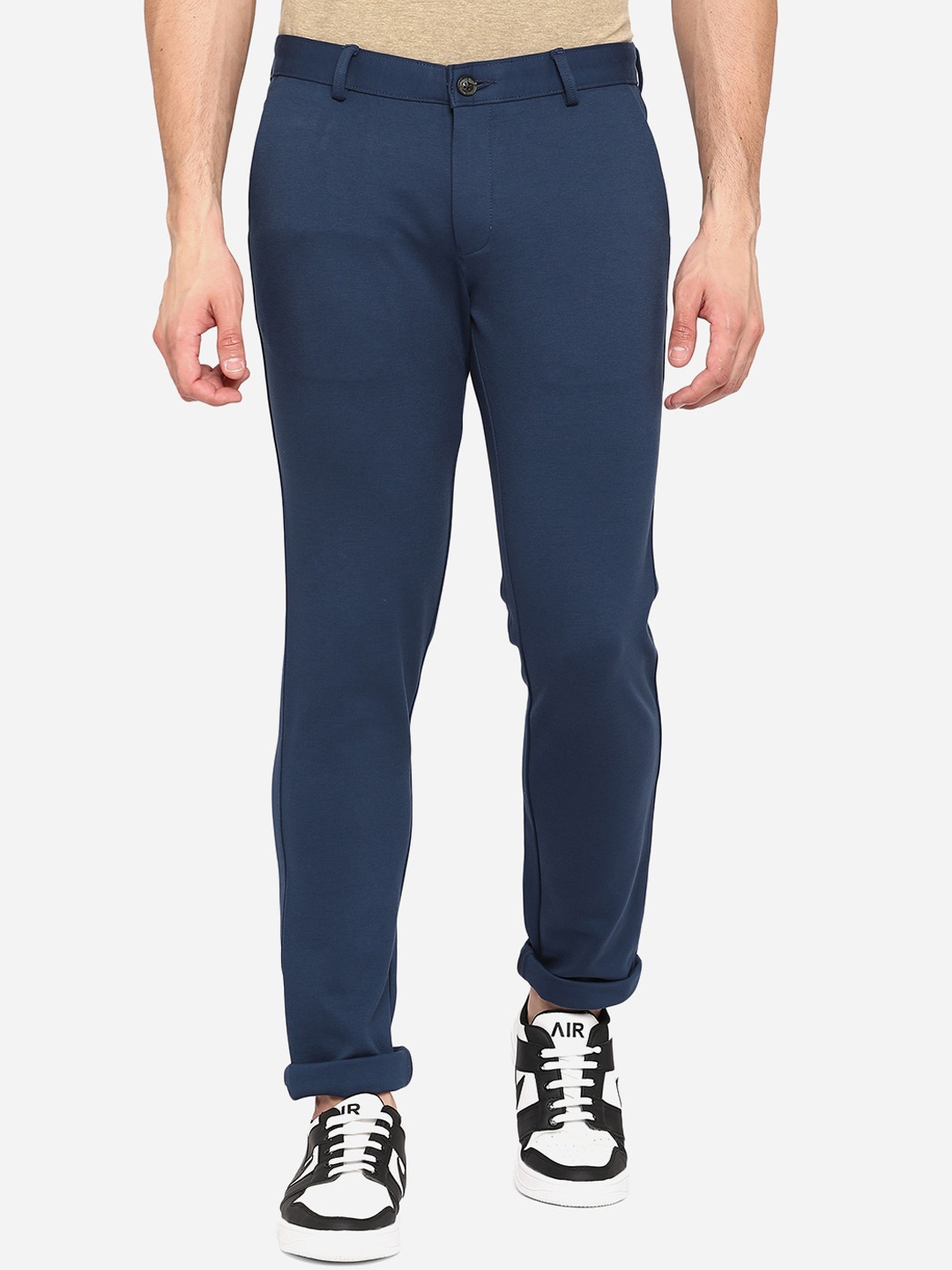 

JADE BLUE Men Blue Slim Fit Wrinkle Free Trousers
