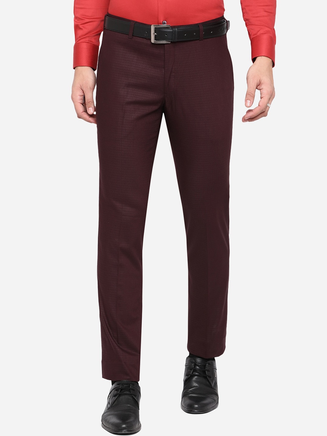 

JADE BLUE Men Maroon Slim Fit Wrinkle Free Formal Trousers