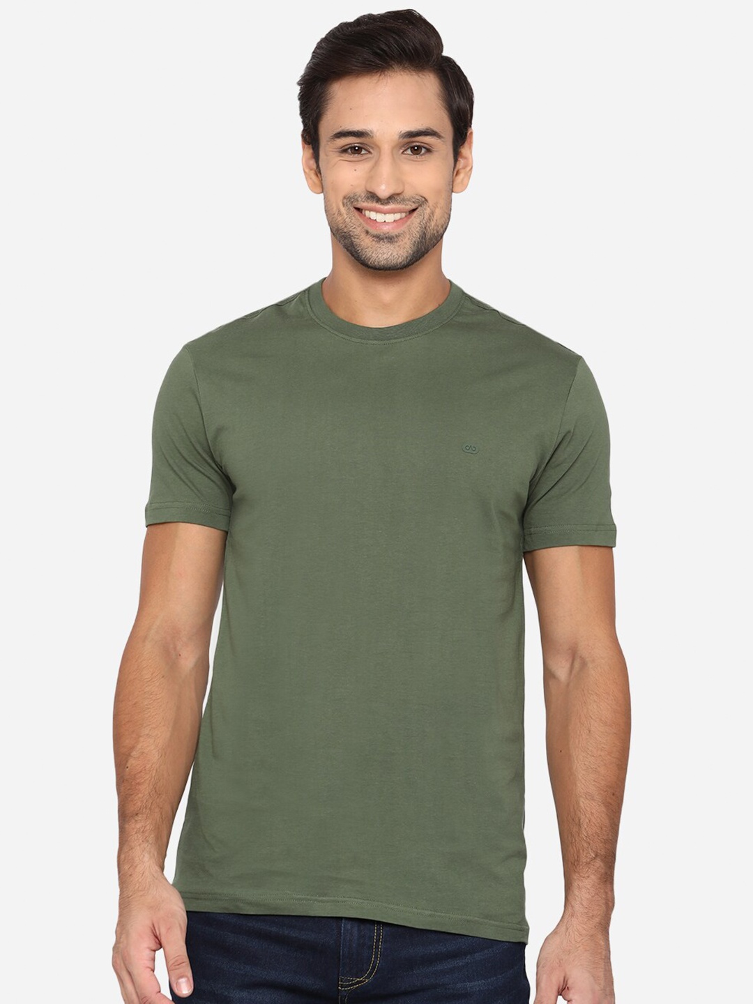 

JADE BLUE Men Olive Green Cut Outs Slim Fit T-shirt