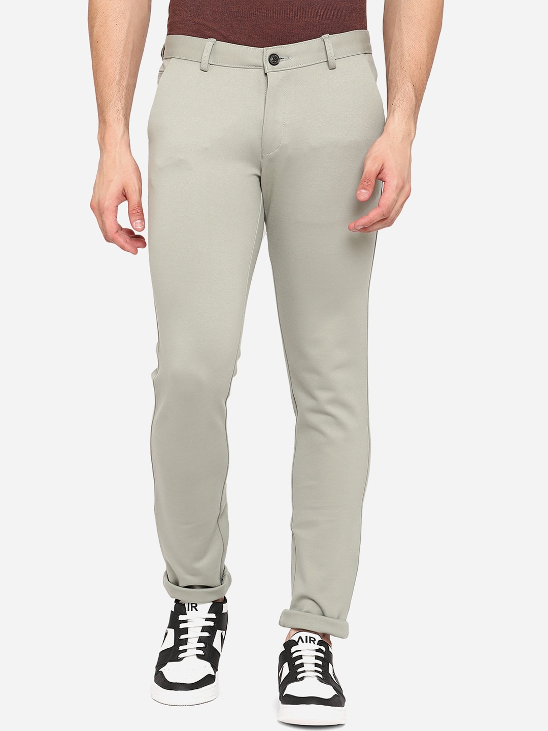 

JADE BLUE Men Grey Slim Fit Pure Cotton Wrinkle Free Chinos Trousers