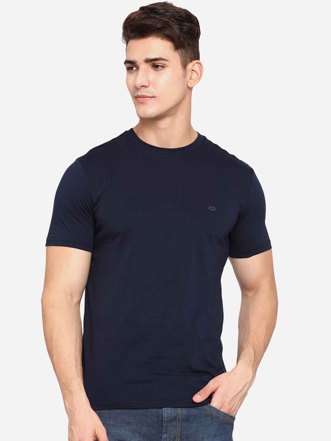 

JADE BLUE Men Navy Blue Pure Cotton T-shirt