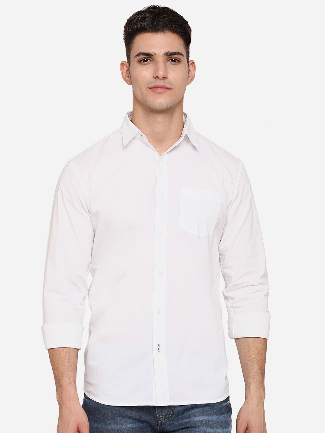 

JADE BLUE Men White Slim Fit Opaque Pure Cotton Casual Shirt