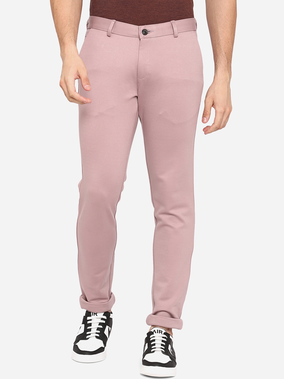 

JADE BLUE Men Pink Slim Fit Pure Cotton Wrinkle Free Chinos Trousers