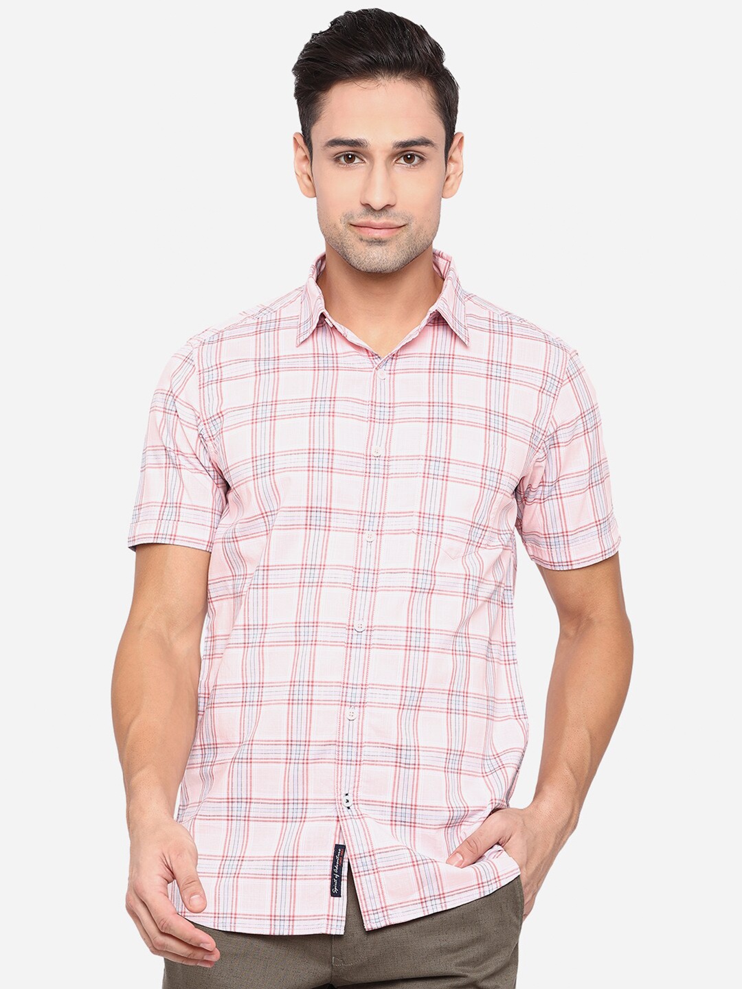 

JADE BLUE Men Pink Slim Fit Tartan Checks Opaque Checked Casual Shirt