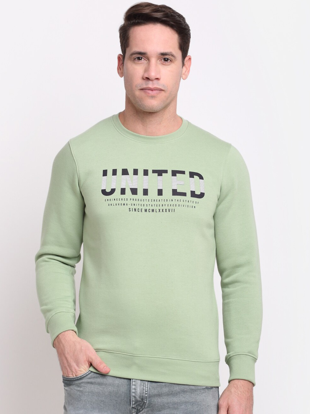 

Rodamo Men Green & Black Printed Sweatshirt