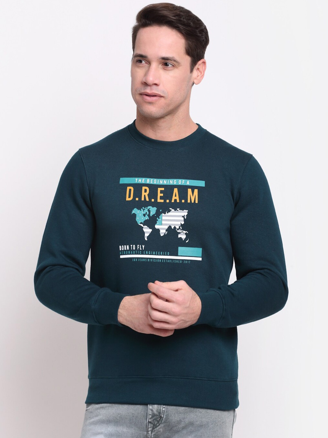 

Rodamo Men Green & Blue Printed Sweatshirt