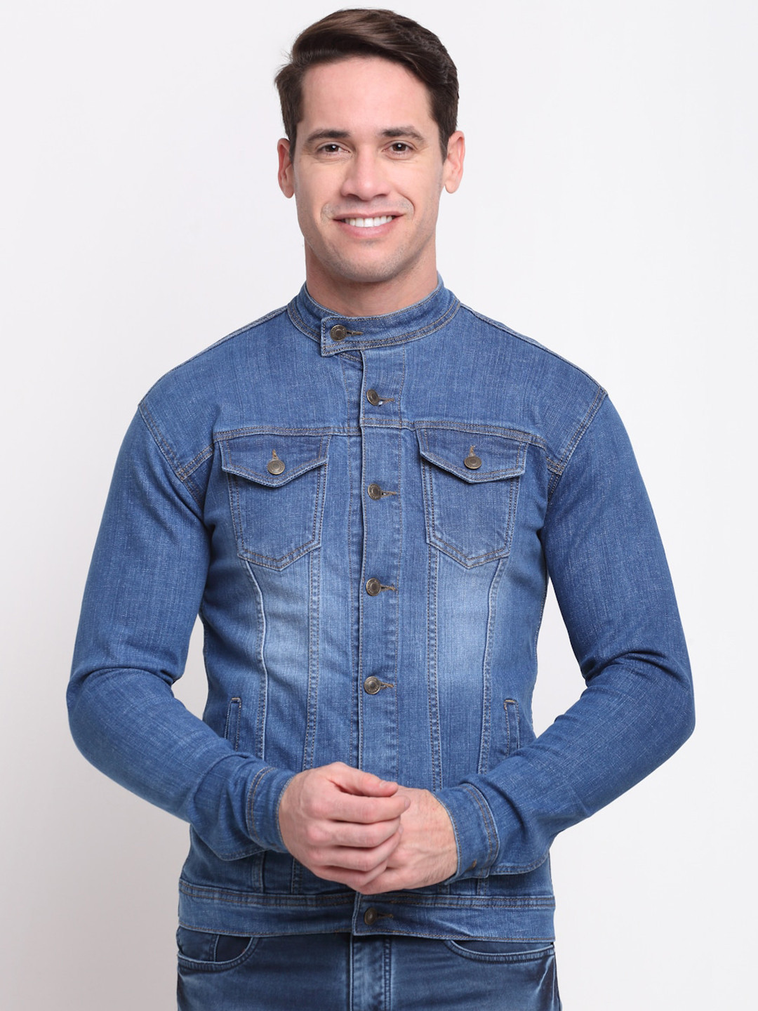 

Rodamo Men Blue Slim Fit Washed Cotton Denim Jacket