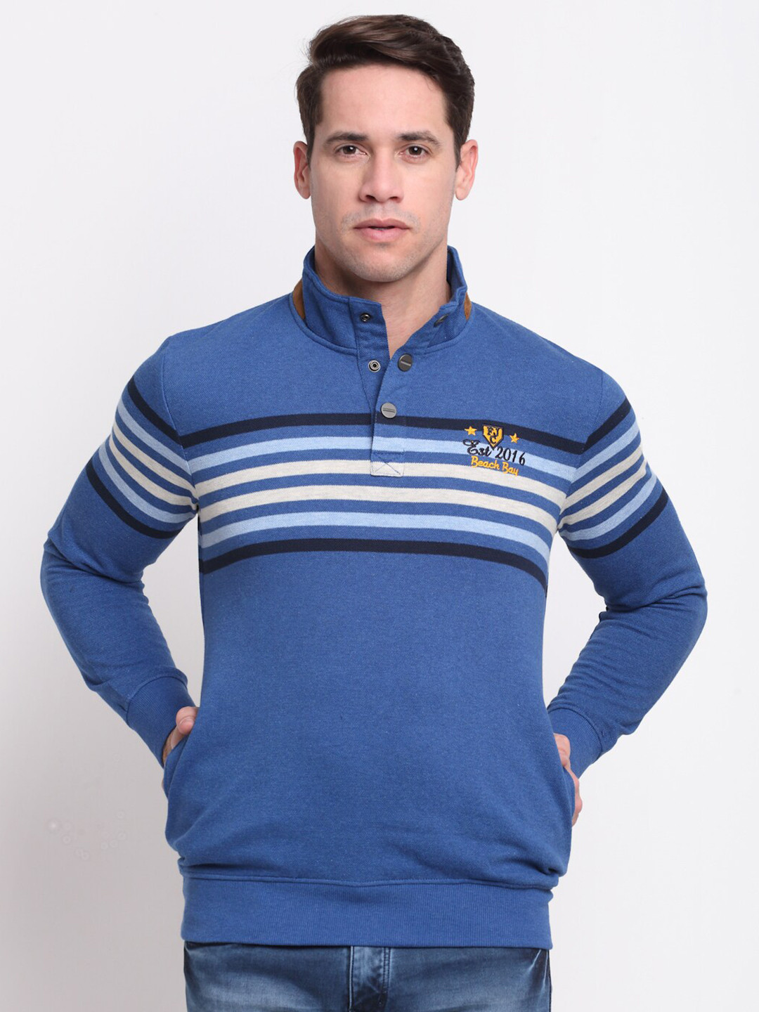 

Rodamo Men Blue & Beige Striped Sweatshirt