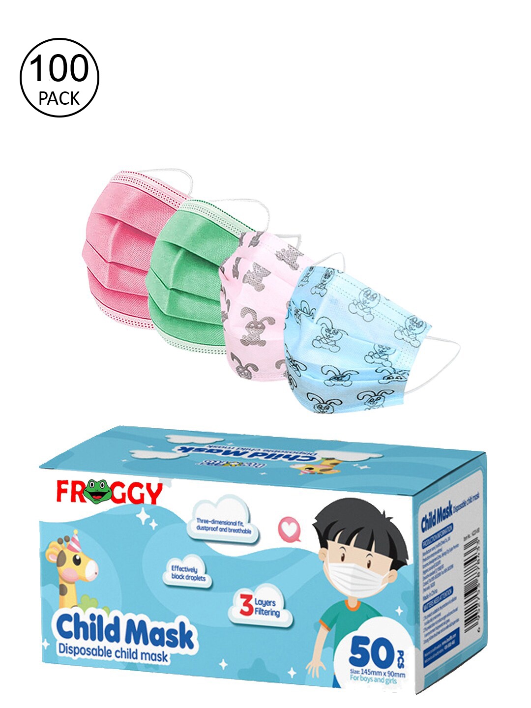 

FROGGY Pack Of 100 Assorted 3 Ply Anti-Pollution Disposable Surgical Mask