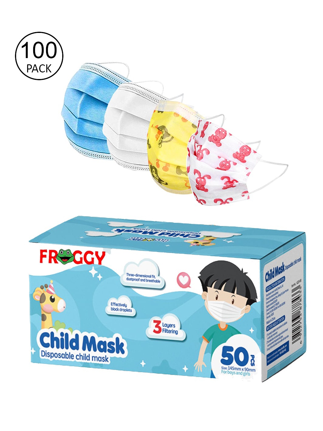 

FROGGY Kids Pack Of 100 Assorted 3-Ply Anti-Pollution Mask