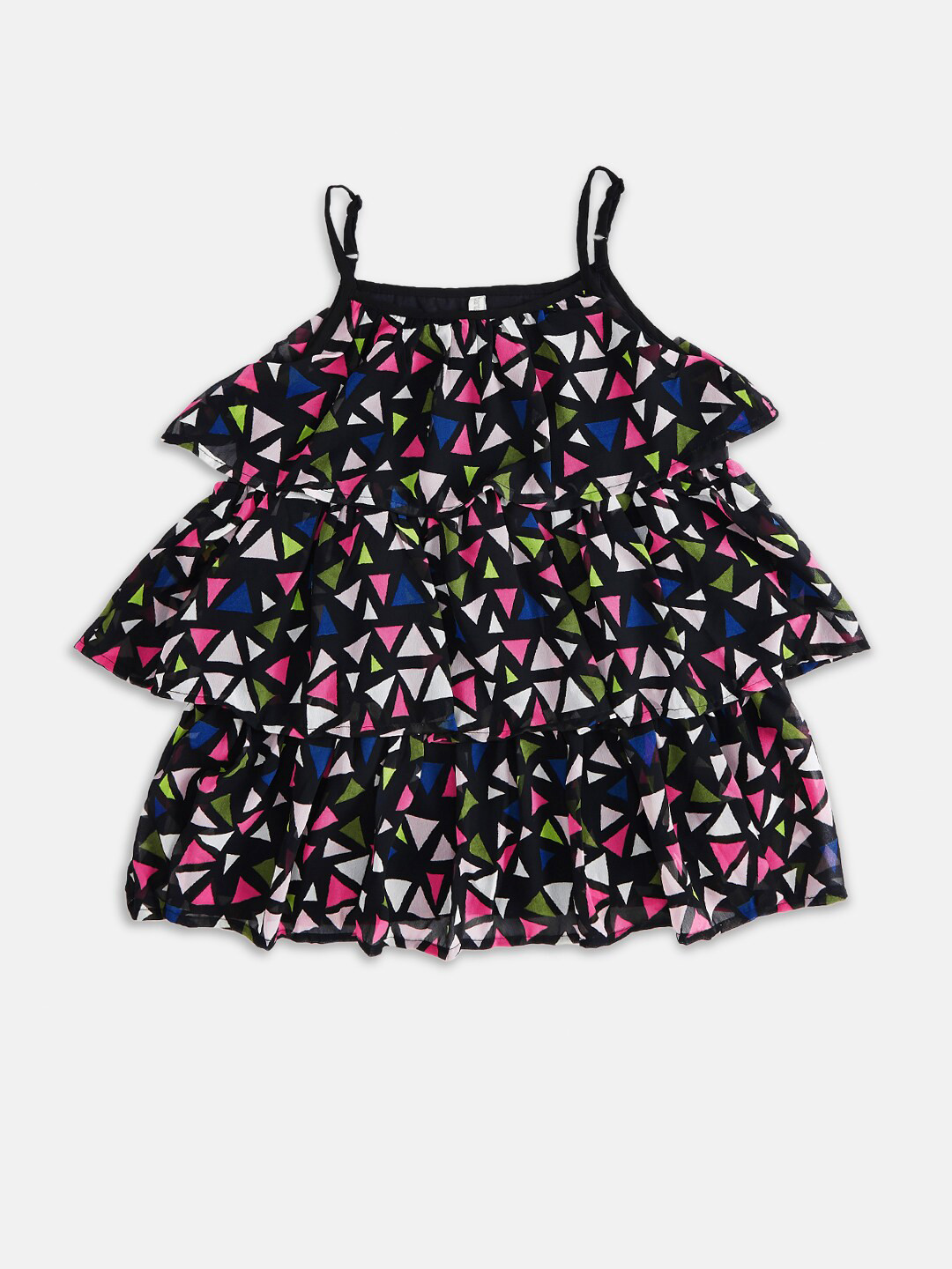 

Pantaloons Junior Black Floral Pure Silk Georgette Tiered Top