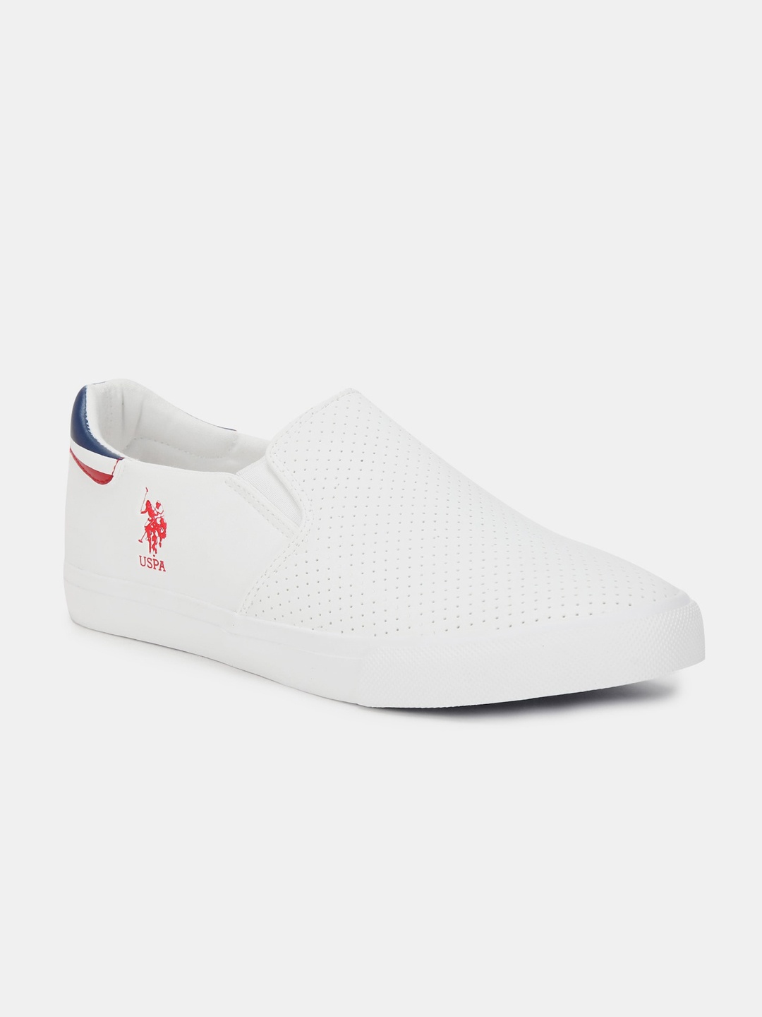 

U.S. Polo Assn. Men Off White & Red Perforations PU Slip-On Sneakers