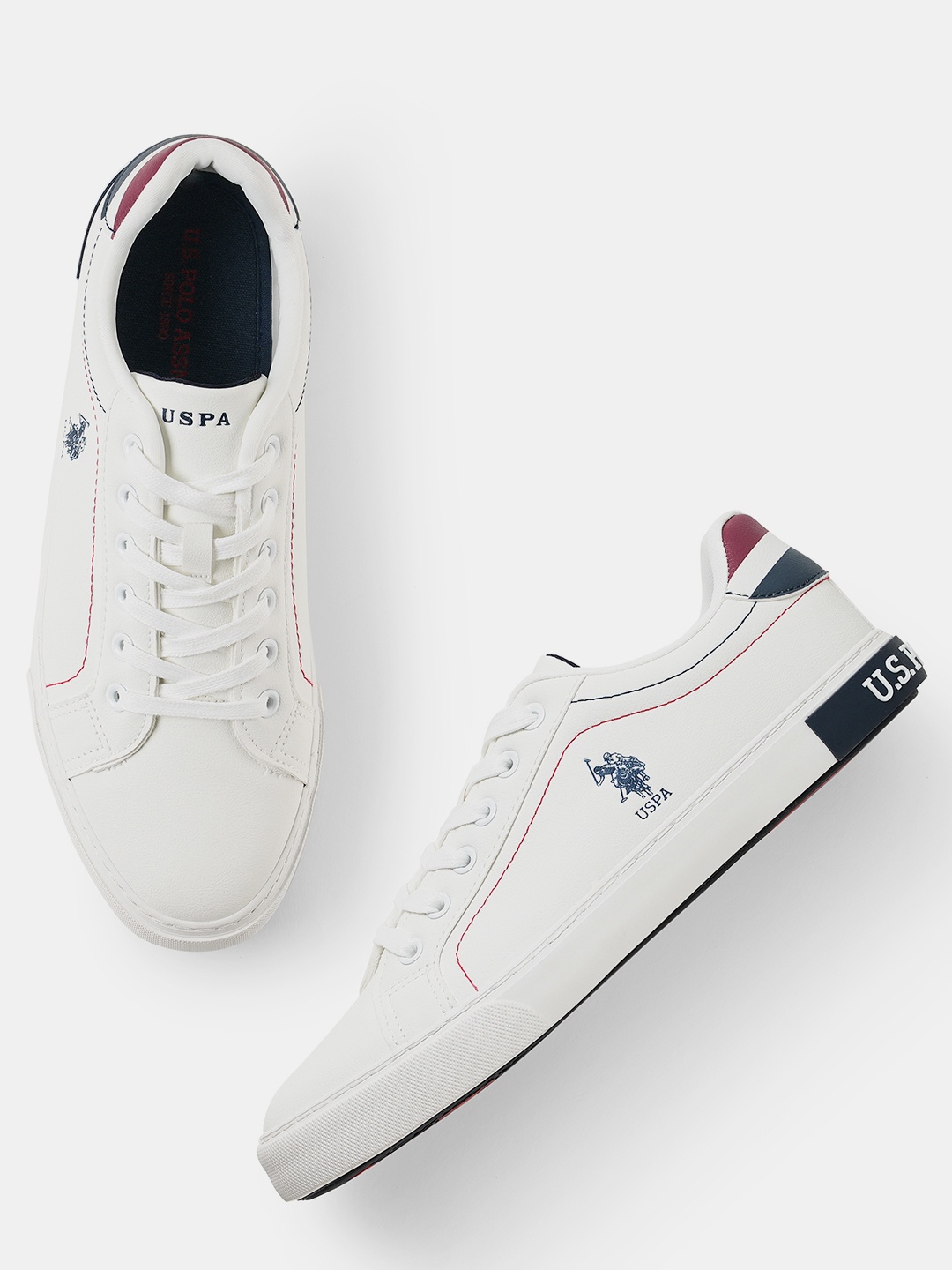 

U.S. Polo Assn. Men White & Red PU Sneakers