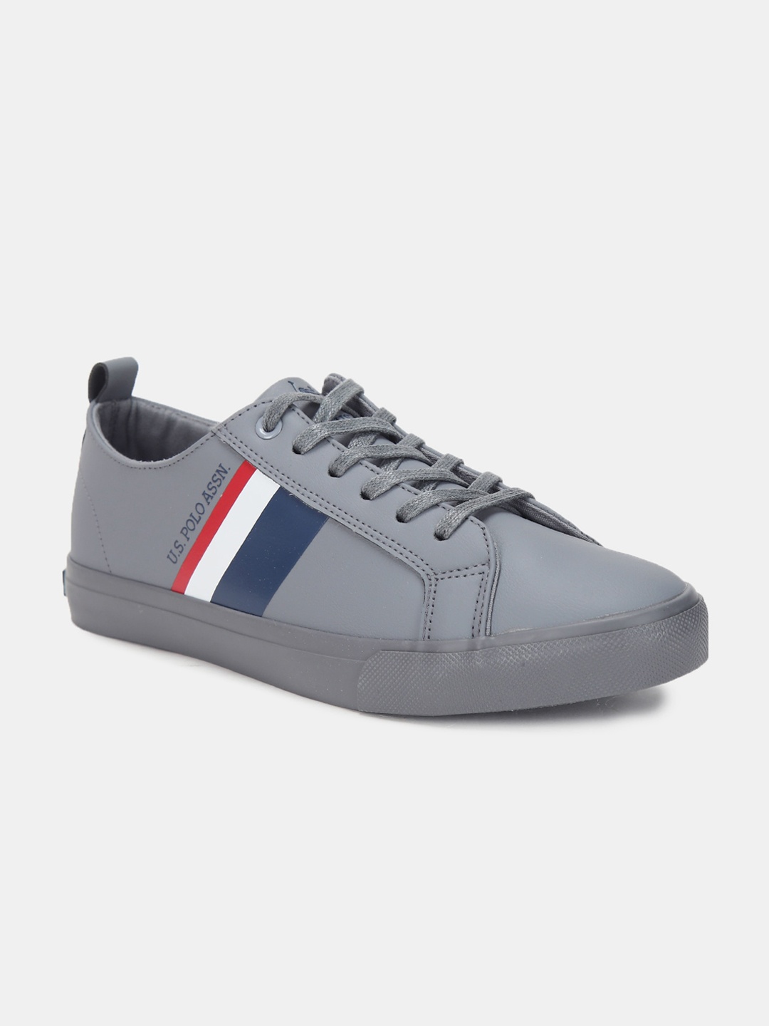 

U.S. Polo Assn. Men Grey & Navy blue Striped PU Sneakers