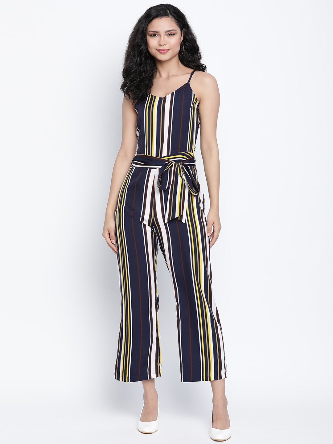 

DRAAX Fashions Navy Blue & White Striped Culotte Jumpsuit