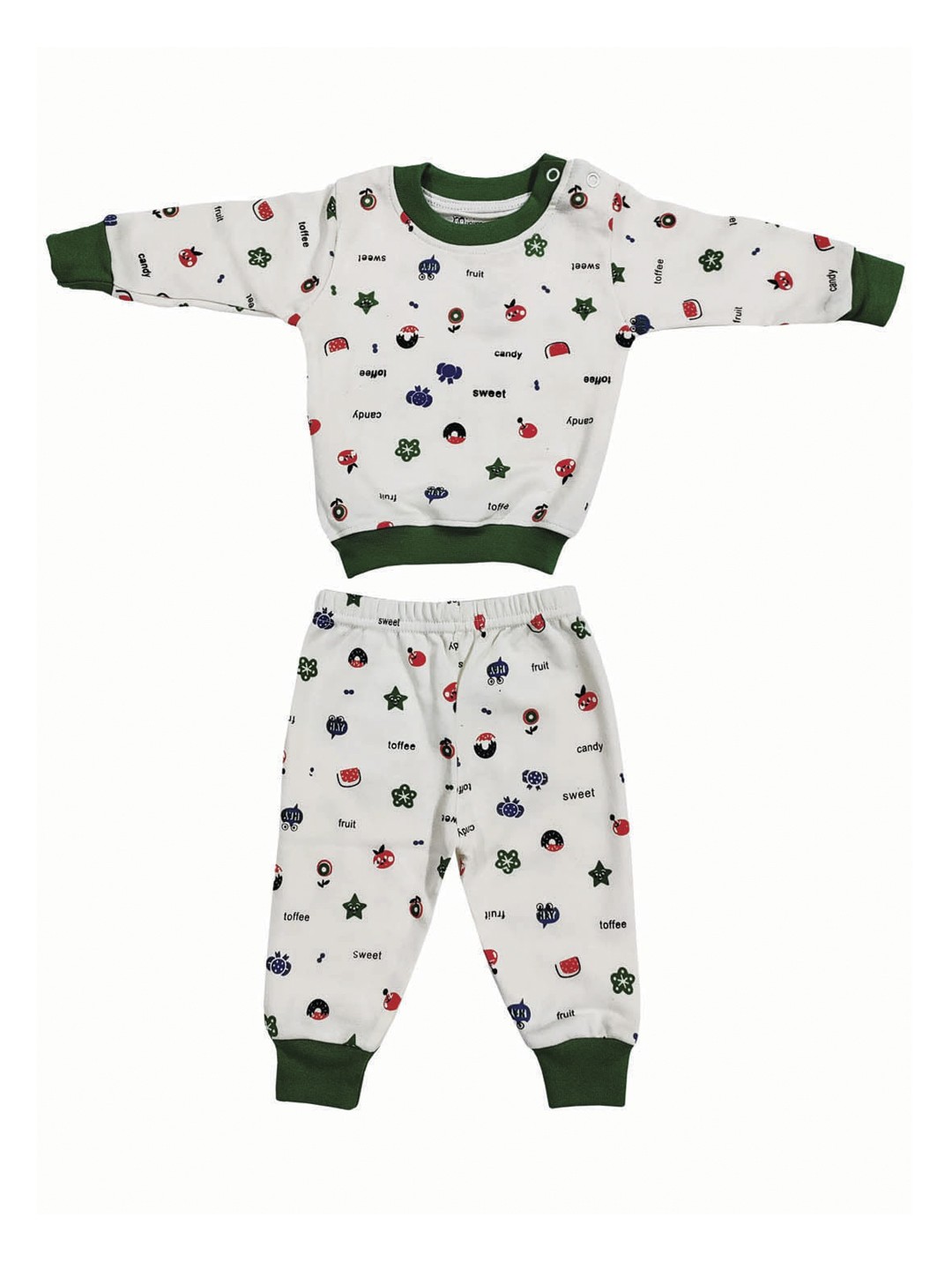 

Zoom Minimondo Unisex Kids White & Green Printed Pure Cotton Night suit