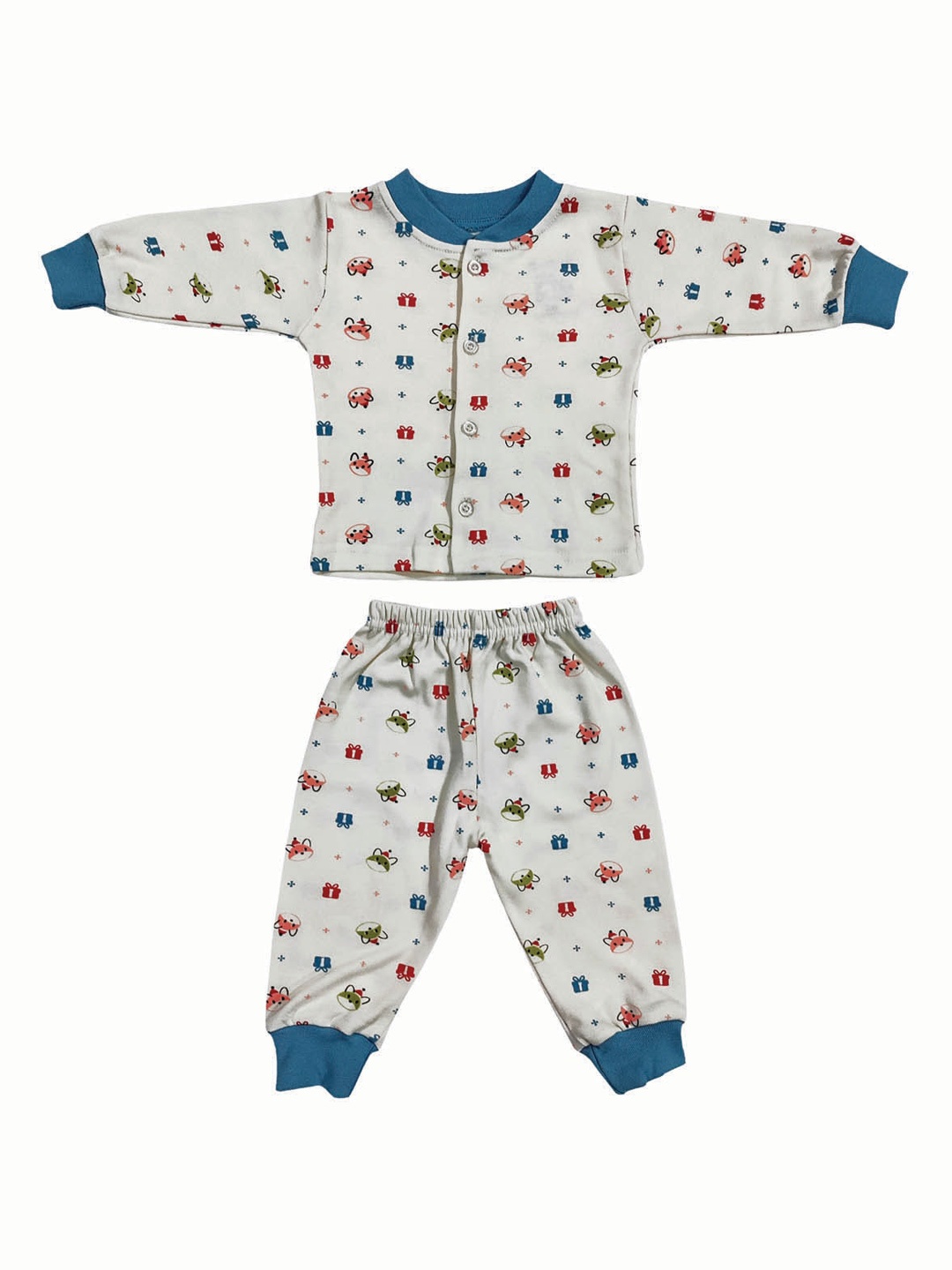 

Zoom Minimondo Unisex Kids White Printed Pure Cotton Night Suit