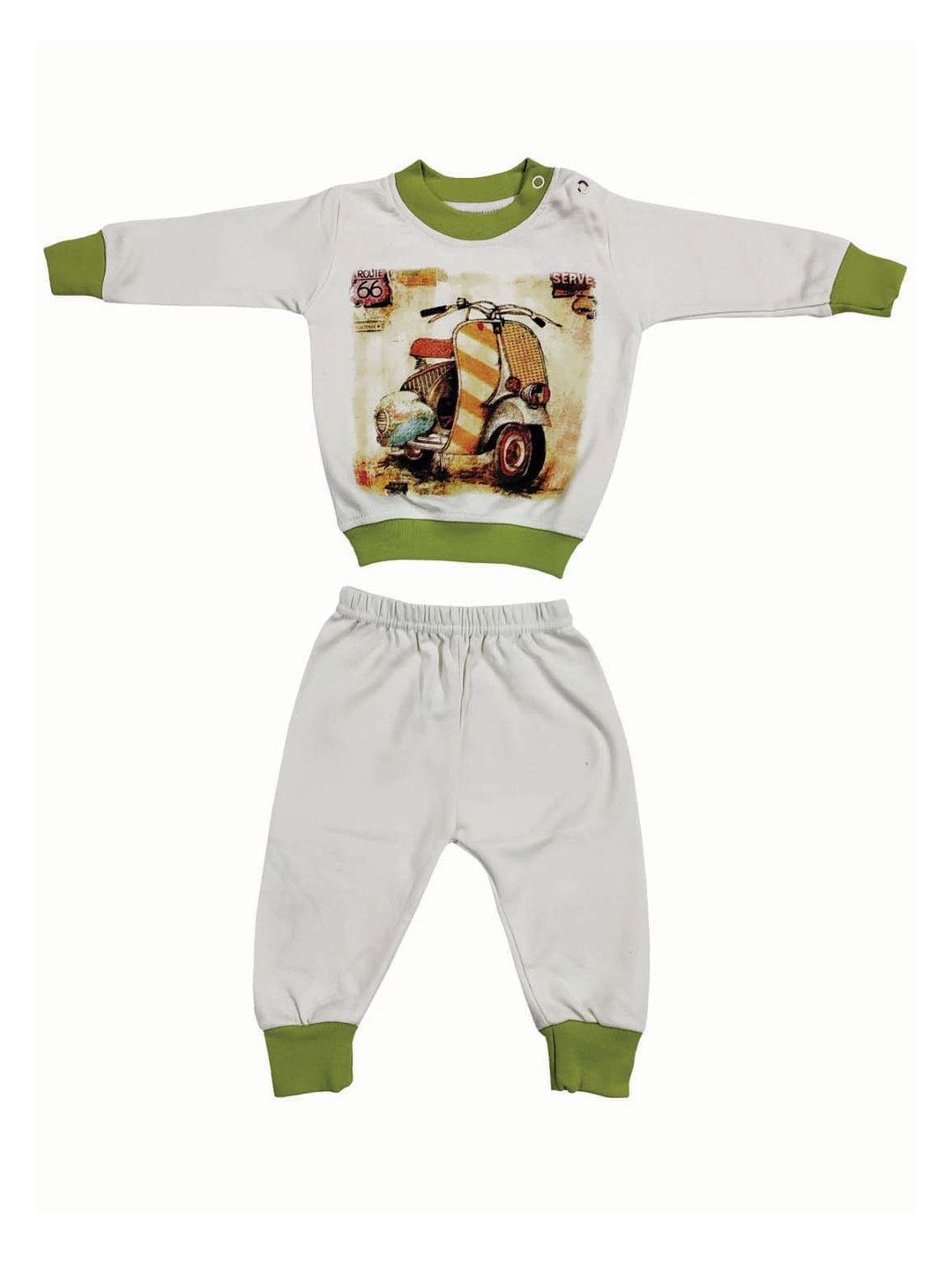 

Zoom Minimondo Unisex Infant Kids White & Green Pure Cotton Printed Night suit