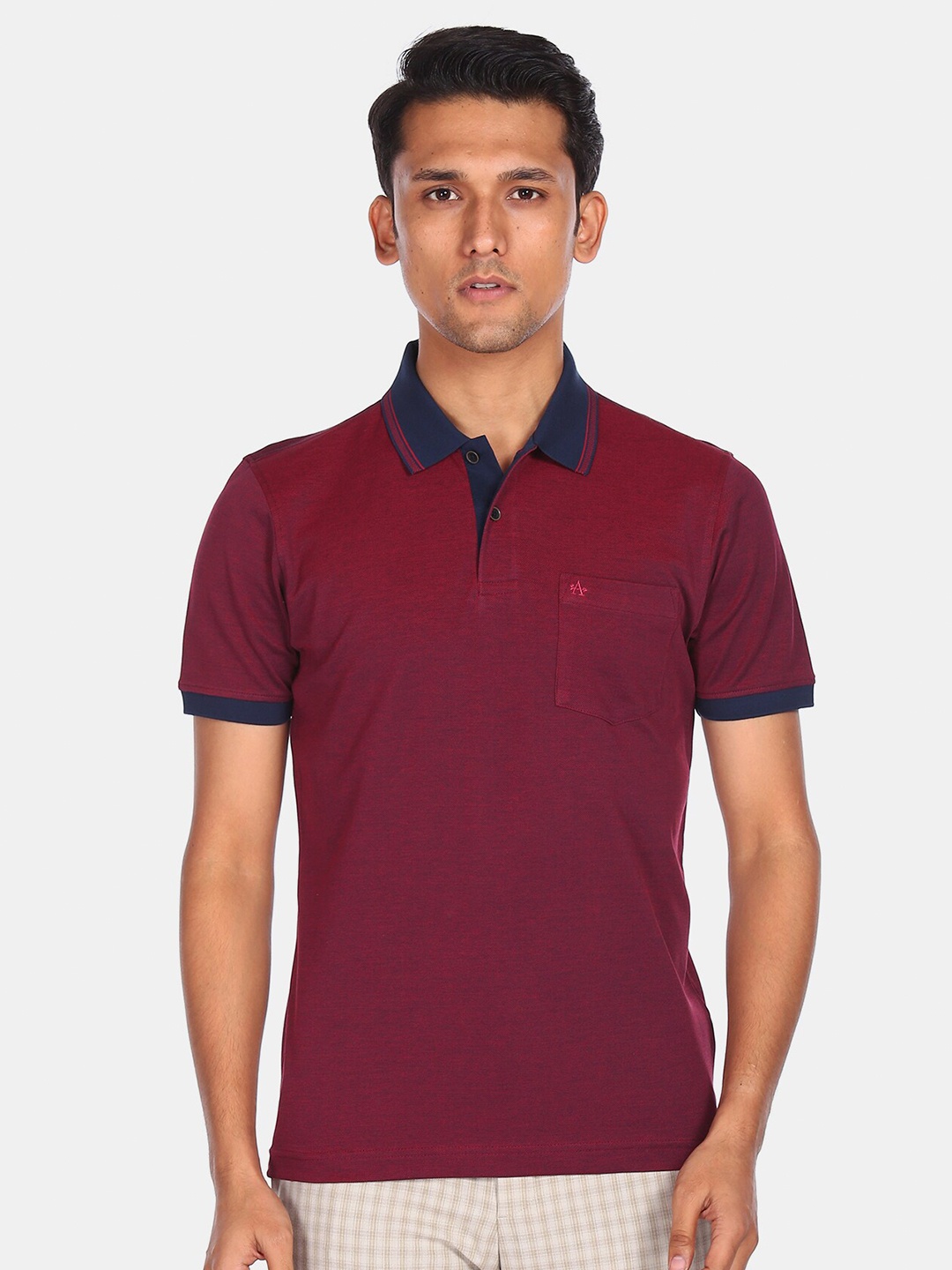 

Arrow Sport Men Red Polo Collar Pockets T-shirt