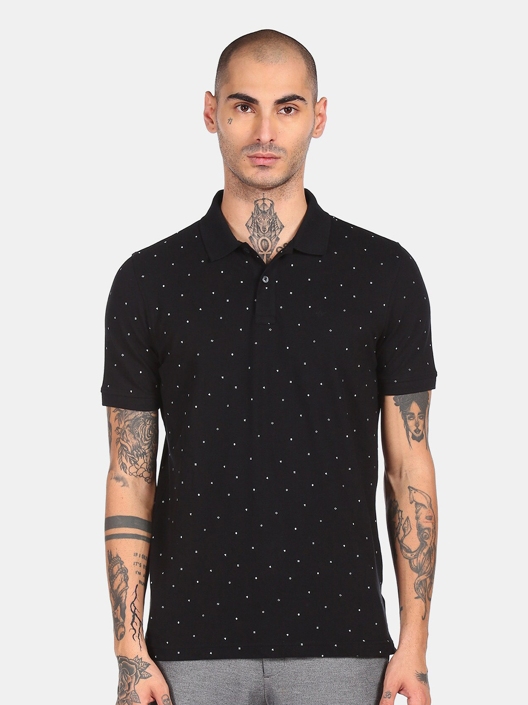 

Arrow Sport Men Black & White Printed Polo Collar T-shirt