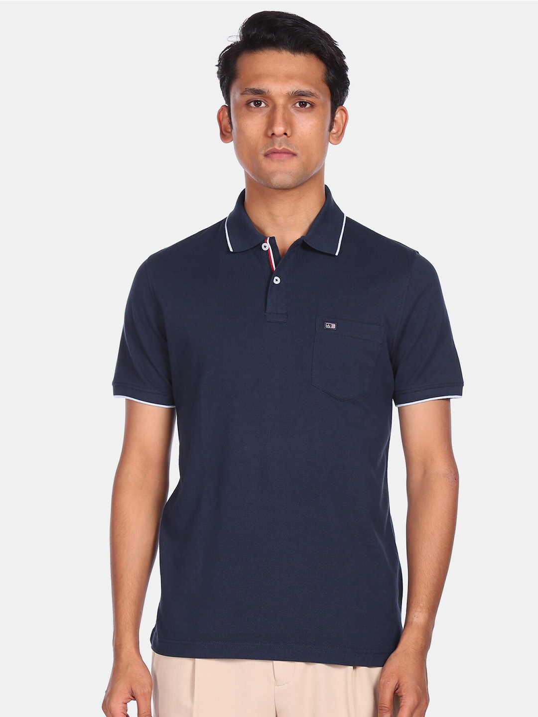 

Arrow Sport Men Blue Polo Collar Cotton T-shirt